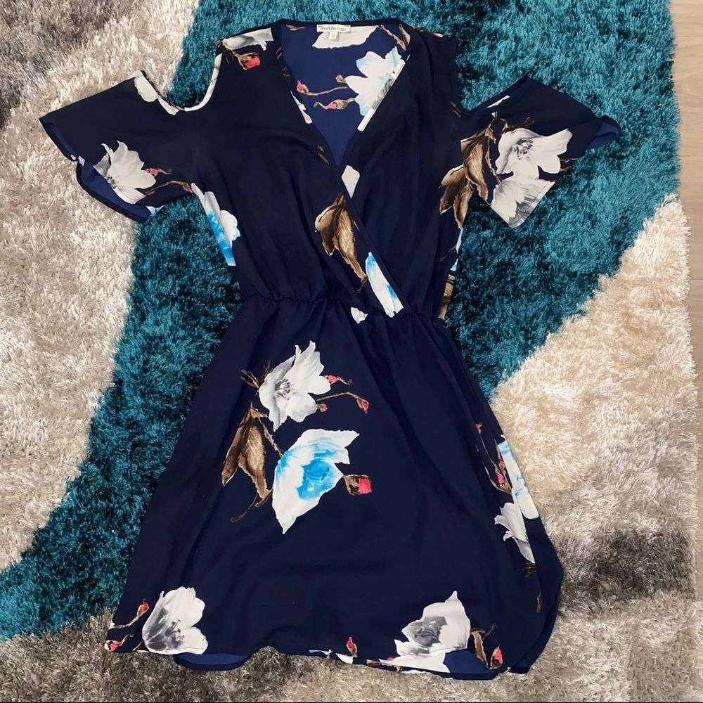 Charlotte Russe | Navy Floral Cold Shoulder Mini Dress | Small - Picture 2 of 5